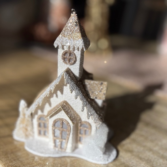 Pier 1 Gold and White Glitter Light-Up Church - Picture 3 of 6